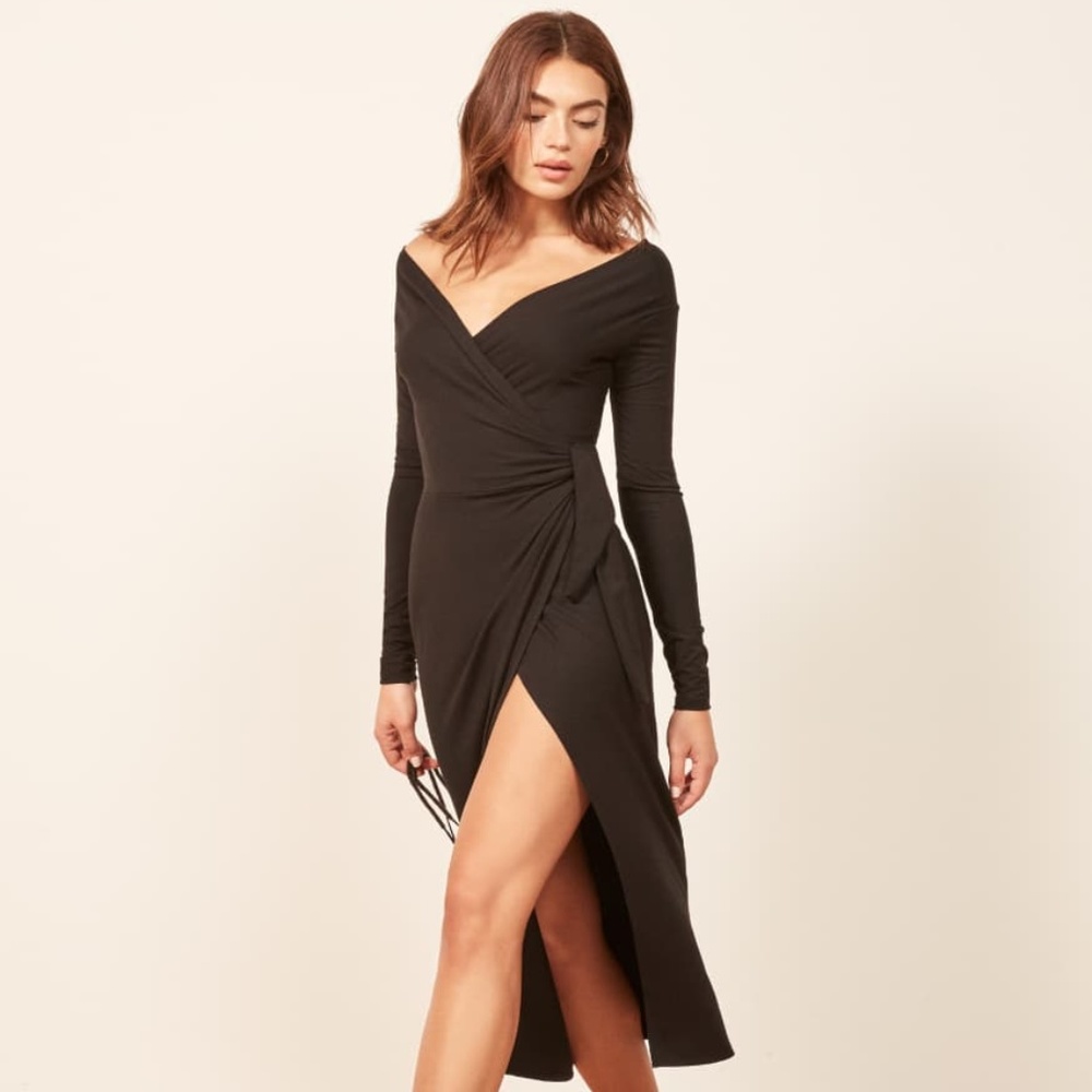 NWT Reformation Dama Midi Dress in Black